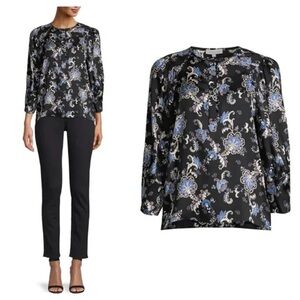Rebecca Taylor Paisley Silk-Blend Long-Sleeve Blouse
